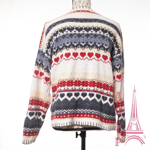 Heirloom Collectibles vintage hearts ugly Christmas chunky knit sweater cardigan - Picture 11 of 16